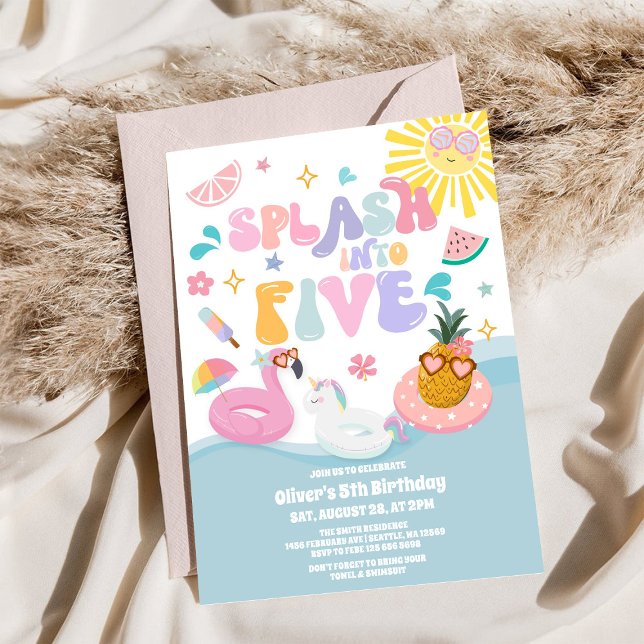 Invitación Fiesta de Cumpleaños Número Cinco en la Piscina de (Subido por el creador)