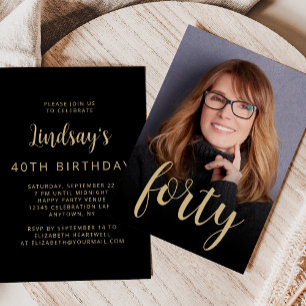 Invitación Fiesta de Cumpleaños Número Cuarenta 40 con Foto P