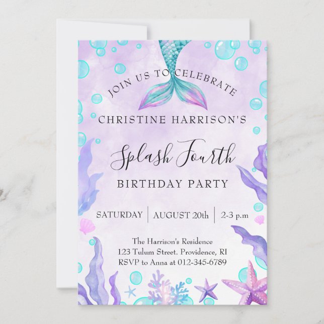 Invitación Fiesta de cumpleaños número cuatro de "Splash" la  (Anverso)