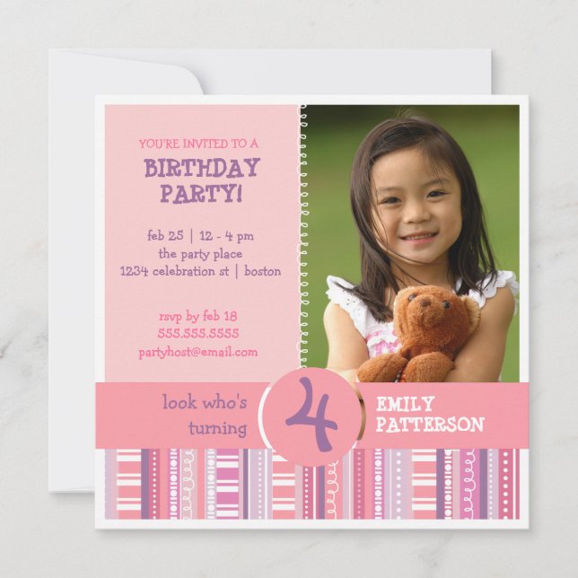 Invitación Fiesta de cumpleaños número de edad morada Girona (Anverso)