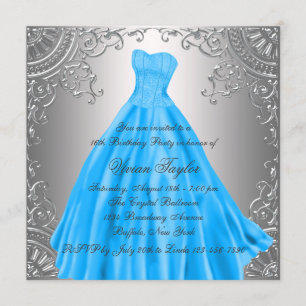 Invitación Fiesta de cumpleaños número dieciséis azul turques