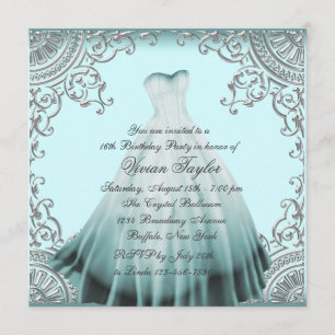 Invitación Fiesta de cumpleaños número dieciséis azul turques