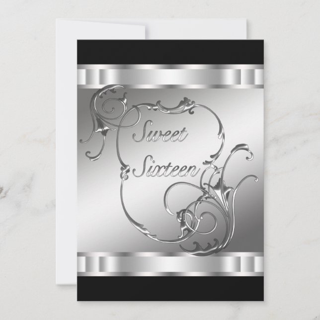 Invitación Fiesta de cumpleaños número dieciséis de plata neg (Anverso)