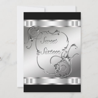Invitación Fiesta de cumpleaños número dieciséis de plata neg