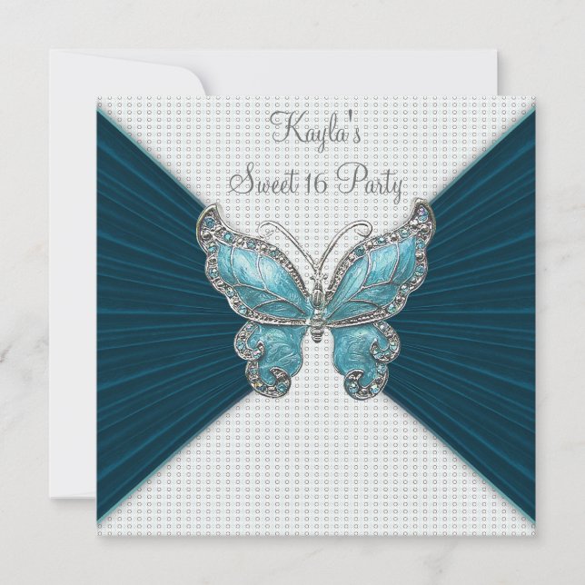 Invitación Fiesta de cumpleaños número dieciséis mariposa azu (Anverso)