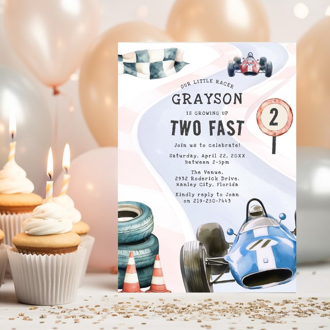 Invitación Fiesta de cumpleaños número dos con tema de coche  (Subido por el creador)