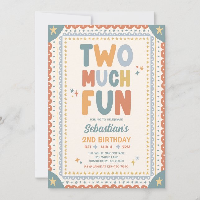 Invitación Fiesta de cumpleaños número dos de niño caprichosa (Anverso)