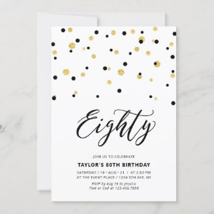 Invitación Fiesta de cumpleaños número ochenta Black & Gold S