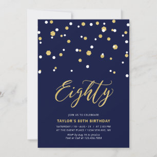 Invitación Fiesta de cumpleaños número ochenta Navy & Gold Si