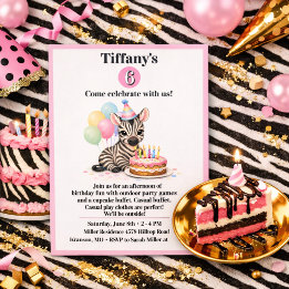 Invitación Fiesta de cumpleaños número seis de niña cebra Saf