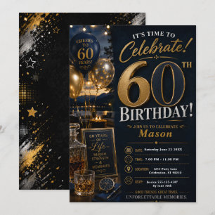 Invitación Fiesta de cumpleaños número sesenta Navy Gold