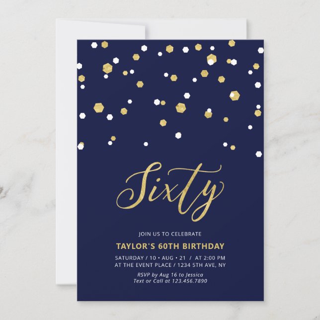 Invitación Fiesta de cumpleaños número sesenta simple Navy &  (Anverso)