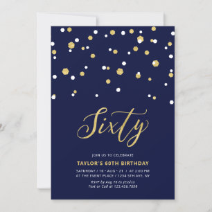 Invitación Fiesta de cumpleaños número sesenta simple Navy &