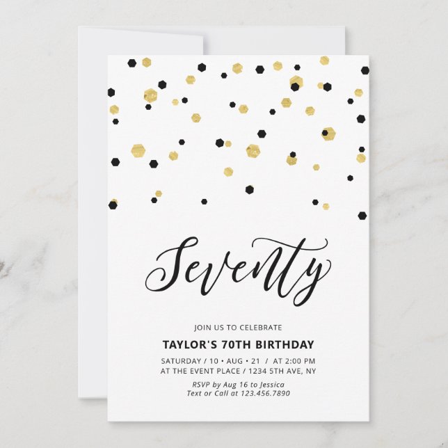 Invitación Fiesta de cumpleaños número setenta 70 simple negr (Anverso)
