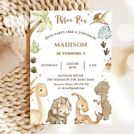 Invitación Fiesta de cumpleaños número tres de Dinosaurio Tre