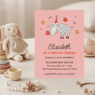 Invitación Fiesta de Cumpleaños Número Tres de Niña con Corde