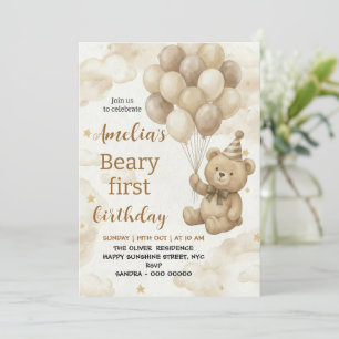 Invitación Fiesta de cumpleaños número uno boho Teddy Bear Be