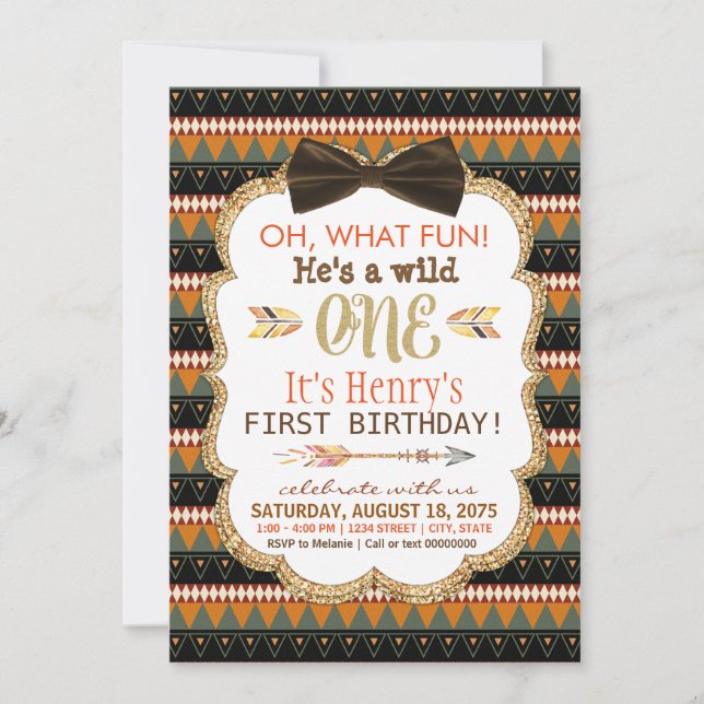 Invitación Fiesta de cumpleaños número uno Boho Tribal para n (Anverso)