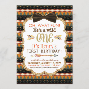Invitación Fiesta de cumpleaños número uno Boho Tribal para n