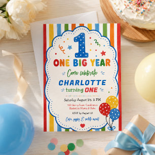 Invitación Fiesta de cumpleaños número uno Bold Rainbow One B