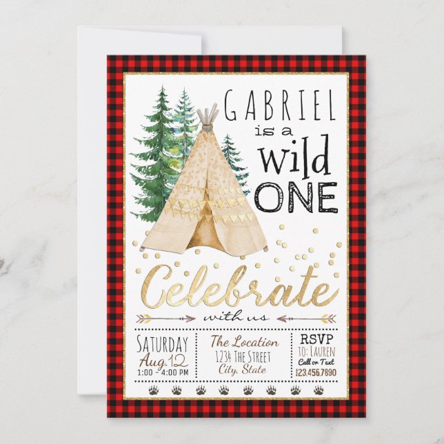 Invitación Fiesta de cumpleaños número uno Boys Wild One Trib (Anverso)