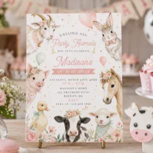 Invitación Fiesta de cumpleaños número uno con animales de gr