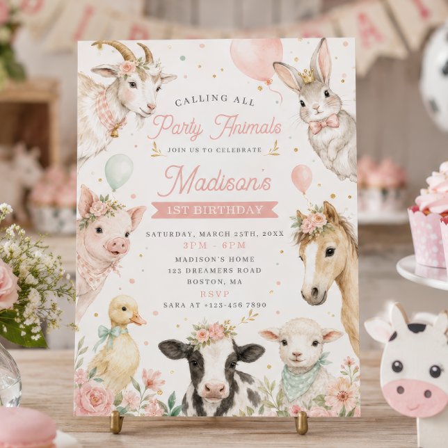Invitación Fiesta de cumpleaños número uno con animales de gr (Subido por el creador)