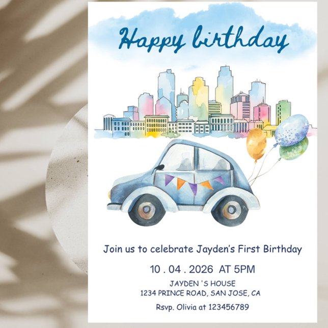 Invitación Fiesta de Cumpleaños Número Uno con Coche Lindo y  (Subido por el creador)