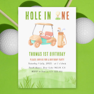 Invitación Fiesta de cumpleaños número uno con hoyo en uno