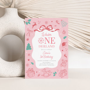 Invitación Fiesta de cumpleaños número uno con tema de invier