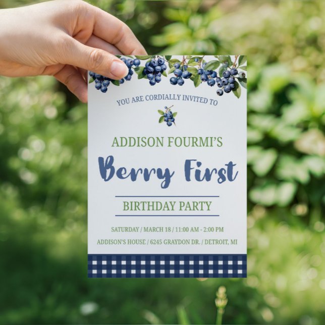 Invitación Fiesta de cumpleaños número uno de arándano, la pr (Subido por el creador)