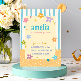 Invitación Fiesta de Cumpleaños Número Uno de Bebé con Flores
