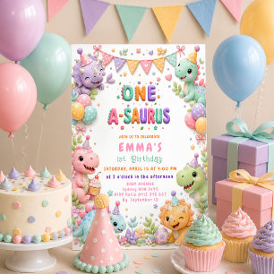 Invitación Fiesta de cumpleaños número uno de Dinosaur Girl O