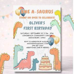 Invitación Fiesta de cumpleaños número uno de Dinosaurio One-