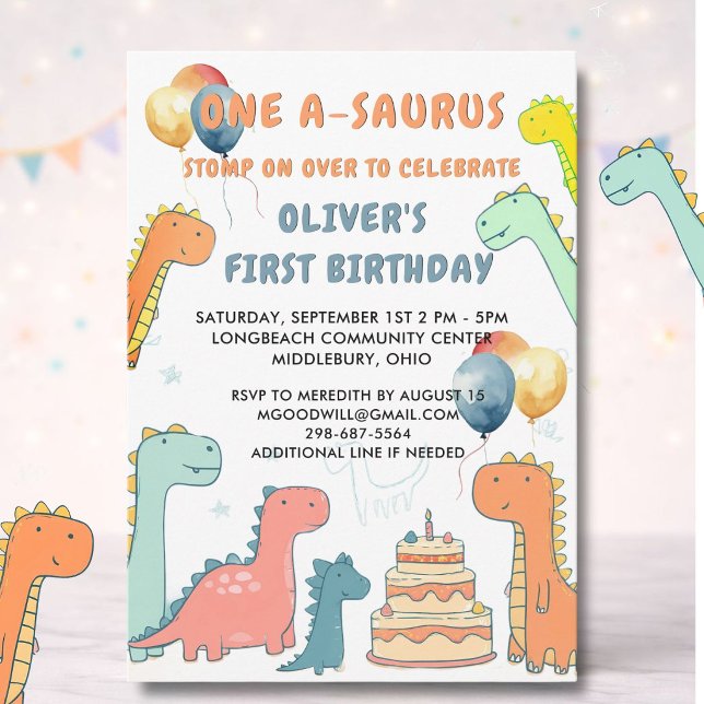 Invitación Fiesta de cumpleaños número uno de Dinosaurio One- (Subido por el creador)