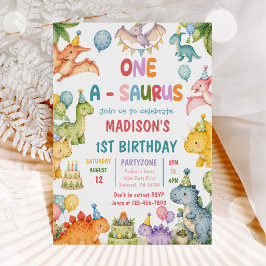 Invitación Fiesta de cumpleaños número uno de Dinosaurio Uno-