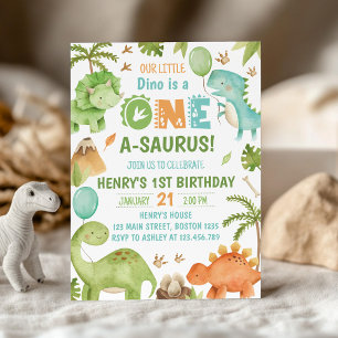 Invitación Fiesta de cumpleaños número uno de Dinosaurio Uno-