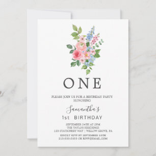 Invitación Fiesta de cumpleaños número uno de flor de cerezo 