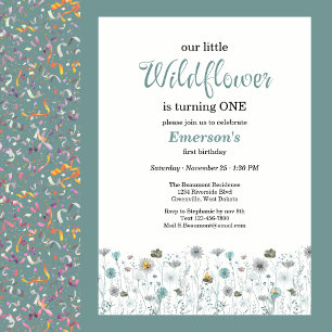 Invitación Fiesta de cumpleaños número uno de flores silvestr