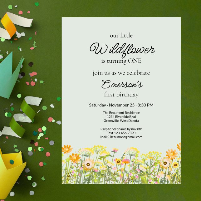 Invitación Fiesta de cumpleaños número uno de flores silvestr (Subido por el creador)