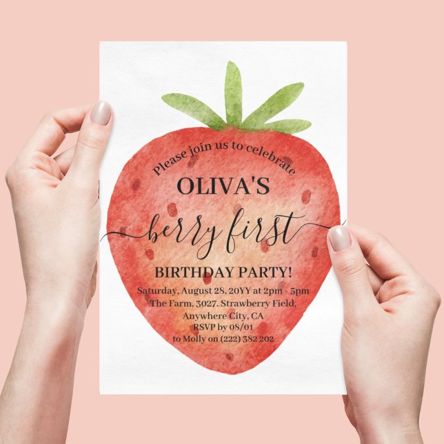 Invitación Fiesta de cumpleaños número uno de Fresa Acuarela (Subido por el creador)