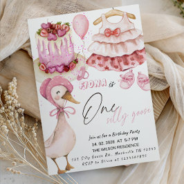 Invitación Fiesta de cumpleaños número uno de gansa rosa lind