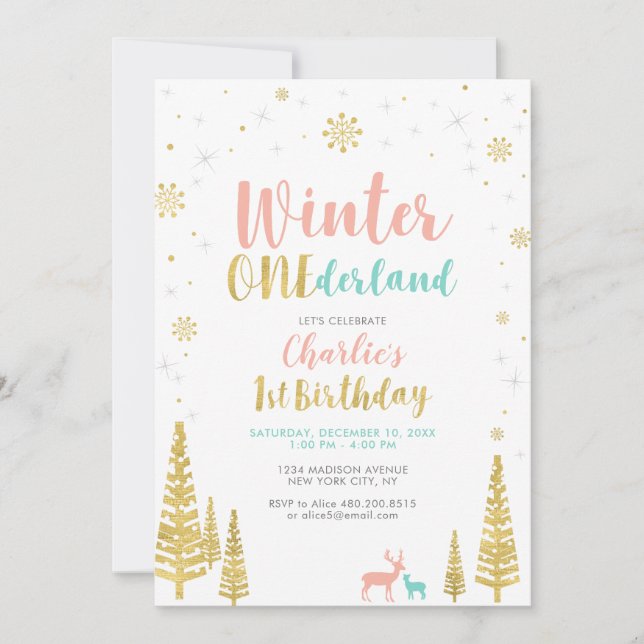 Invitación Fiesta de cumpleaños número uno de Gold & Silver W (Anverso)