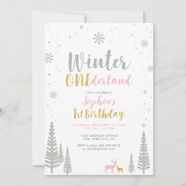 Invitación Fiesta de cumpleaños número uno de Gold & Silver W (Anverso)