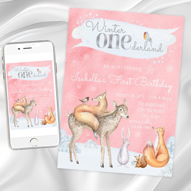 Invitación Fiesta de cumpleaños número uno de invierno para n (Winter ONEderland first birthday invitation. Instant download and printed invitations available.)