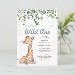 Invitación Fiesta de cumpleaños número uno de jirafa safari s