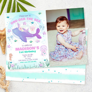 Invitación Fiesta de cumpleaños número uno de la ballena bajo
