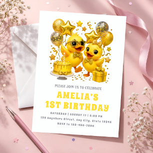 Invitación Fiesta de cumpleaños número uno de lujo amarillo