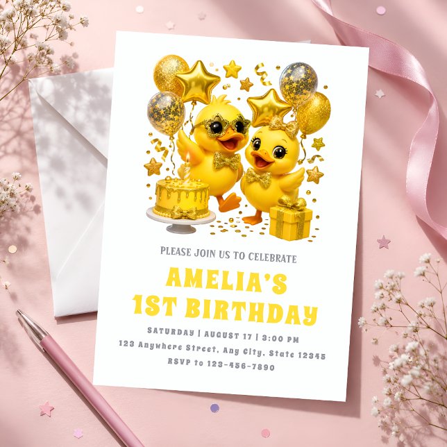 Invitación Fiesta de cumpleaños número uno de lujo amarillo (Subido por el creador)