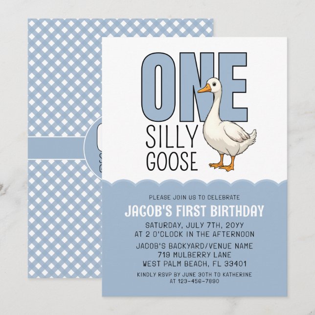 Invitación Fiesta de cumpleaños número uno de Modern Blue One (Anverso / Reverso)